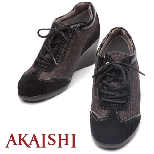 [AKAISHI] 아카이시 웨지 스니커즈 블랙,기능성신발,일본직수입(국내배송),편한신발,편안한신발,기능성구두,효도화